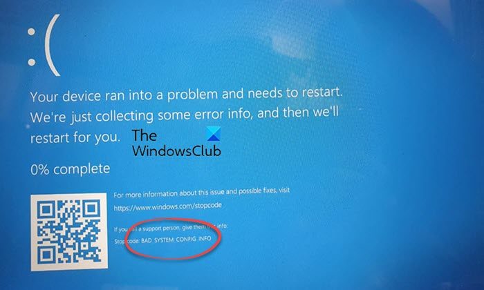 BAD SYSTEM CONFIG INFO