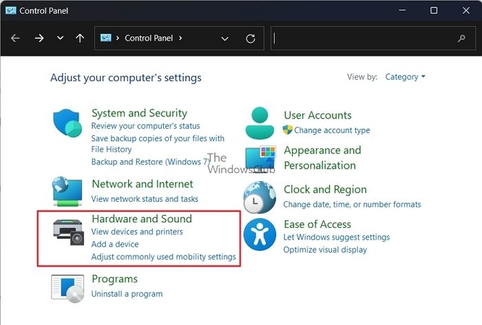 Choose Hardware and Sound From Control Panel