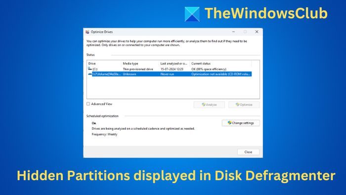 Hidden Partitions displayed in Disk Defragmenter