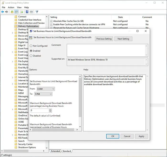 How to limit Windows Update bandwidth during specific hours on Windows 10 using Group Policy