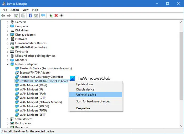 Re-install Network Adapter driver