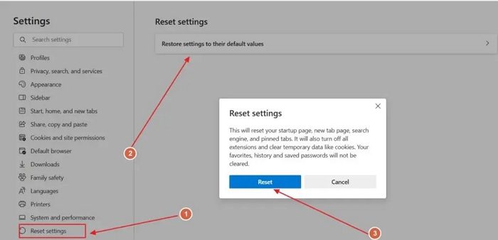 Reset Settings Microsoft Edge