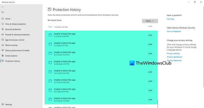 Windows Security Unable to block this app in Windows 11