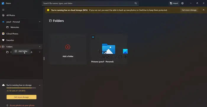 add new Folder locations in Photos app