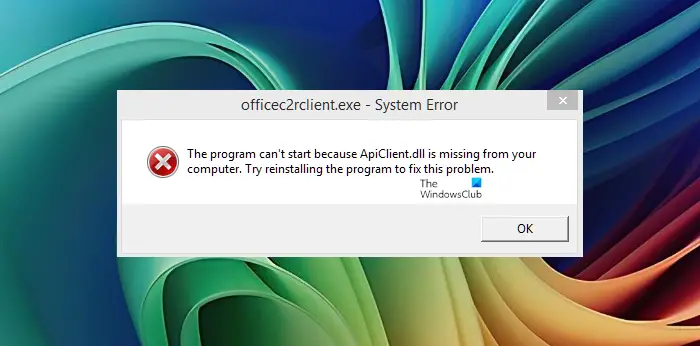The program can't start because ApiClient.dll is missing from your computer
