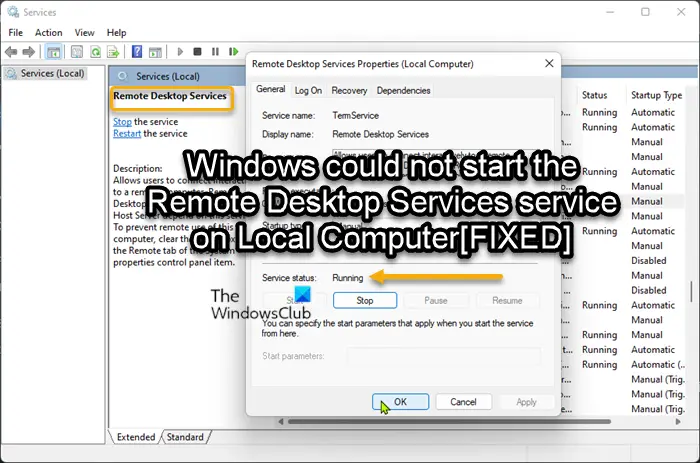 Cannot start Remote Desktop Services