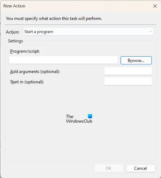 Define action for a scheduled task