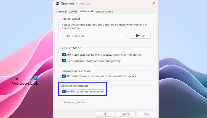 Disable Audio Enhancement