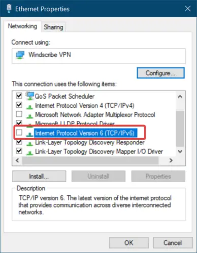 Disable IPv6 protocol