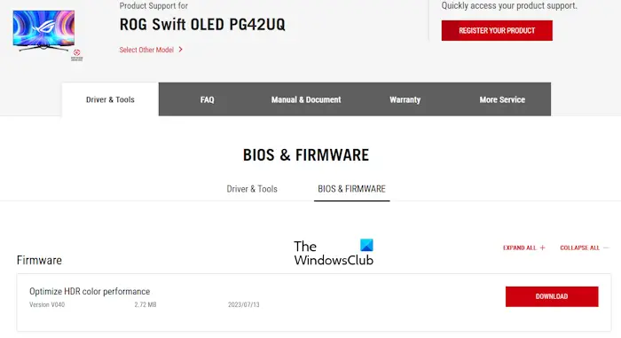 Download ASUS monitor firmware