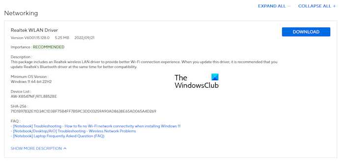 Download WiFi card driver