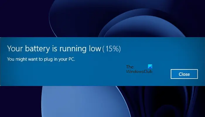 Laptop says low battery message