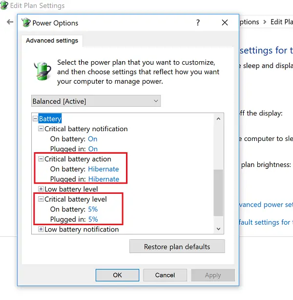 Power Plan Settings for Battery Caliberation