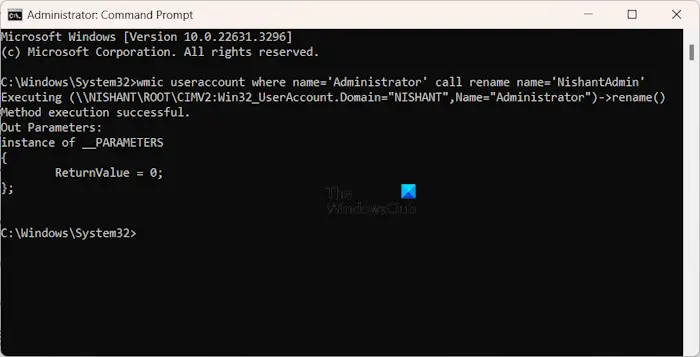 Rename Administrator account cmd