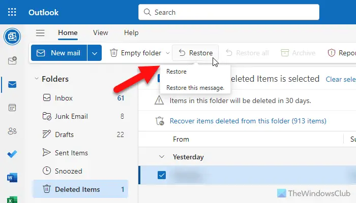 Restore deleted mail from Outlook.com Deleted folder - and how to opt out