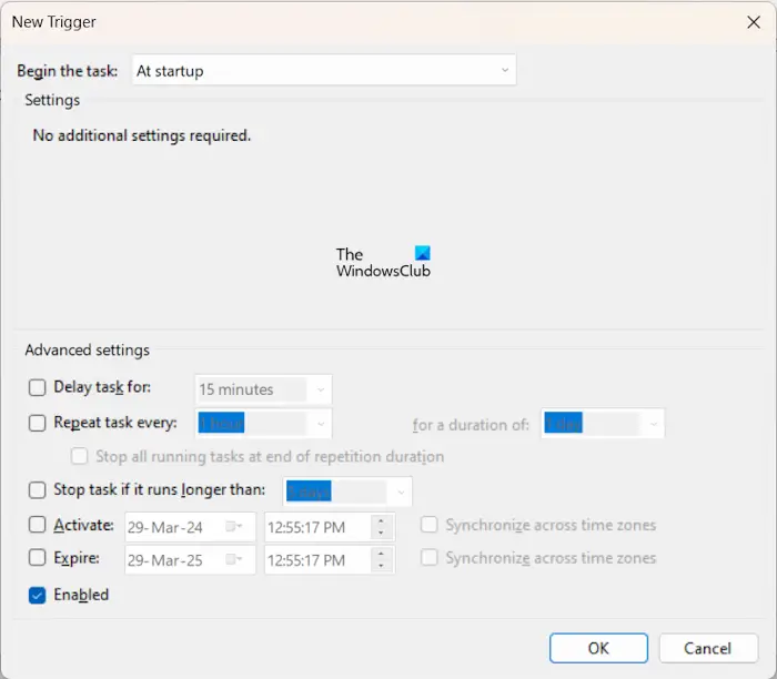 Trigger a task on system startup