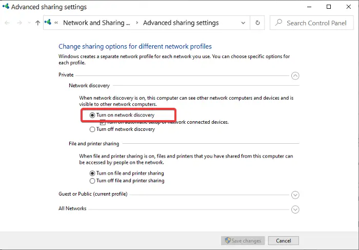 turn on network discovery