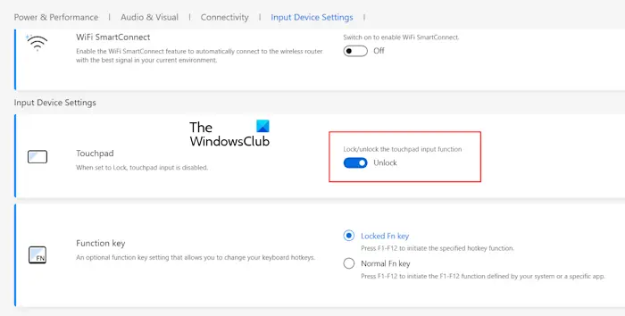 Unlock touchpad in MyASUS app
