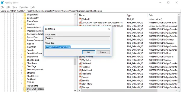 Update Desktop Location via registry