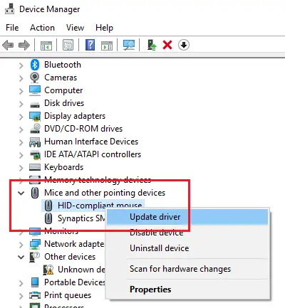 Middle mouse button not working Windows 10