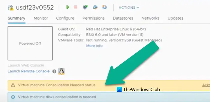Virtual Machine disks consolidation is needed in VMware