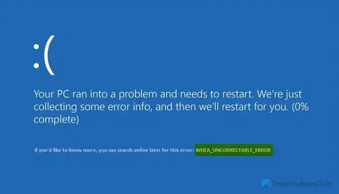 WHEA_UNCORRECTABLE_ERROR, 0x00000124 Blue Screen on Windows 11/10