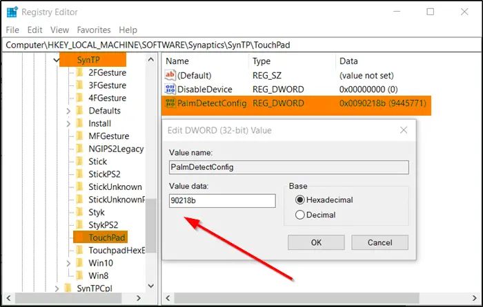 PalmDetect in Registry