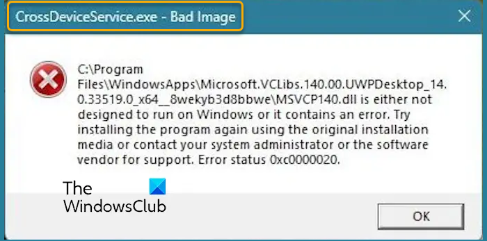 crossdeviceservice exe-errors